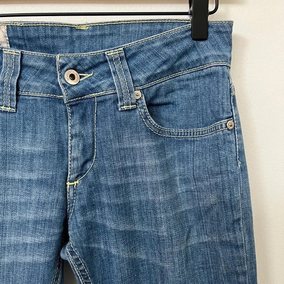 Dondup sz 26 Low Rise Bootcut Made in Italy Med Wash 2000s Yellow Detail Euro - Picture 6 of 12